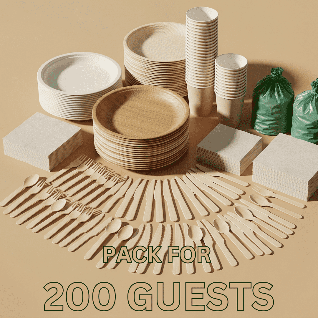compostable-party-tableware-200-pack Eco-friendly compostable Forest Pack – 200 Guests party supplies NZ